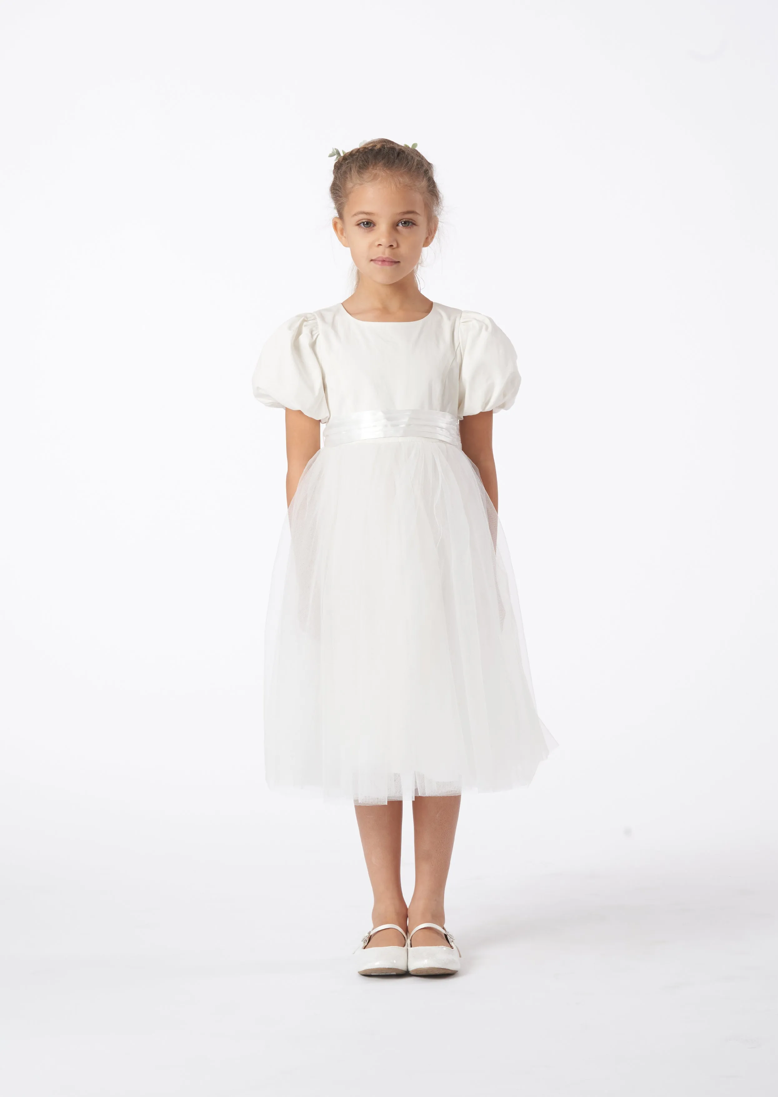 Selene Tulle Dress with Ivory Sash