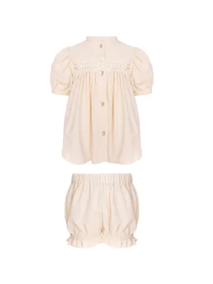 SERENITY BABY SET (BLOUSE AND BLOOMERS)-BEIGE WITH LACE INSERTION