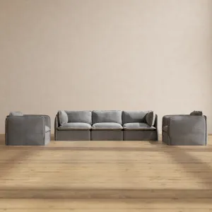 Slipcover Only - Modular Performance 3-Seater Sofa   Armchair Set | Plush Weave in Ash