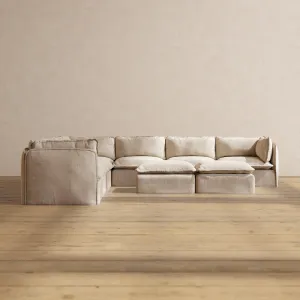 Slipcover Only - Modular Performance 7-Seater Corner Sectional   Bench Ottoman | Blended Weave in Oat