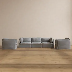 Slipcover Only - Modular Washable 3-Seater Sofa   Armchair Set in Pumice