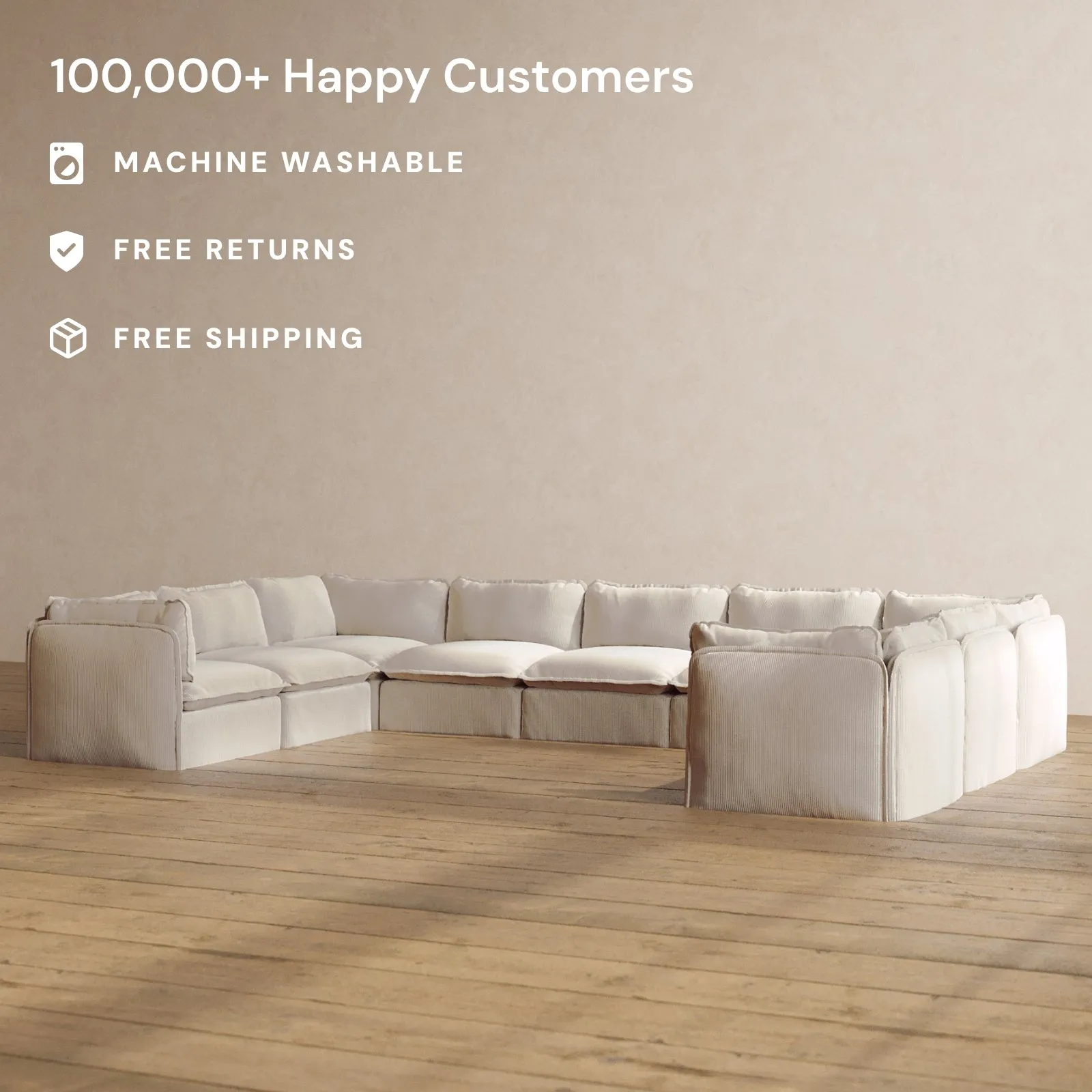 Slipcover Only - Modular Washable 9-Seater U-Sectional in Milk