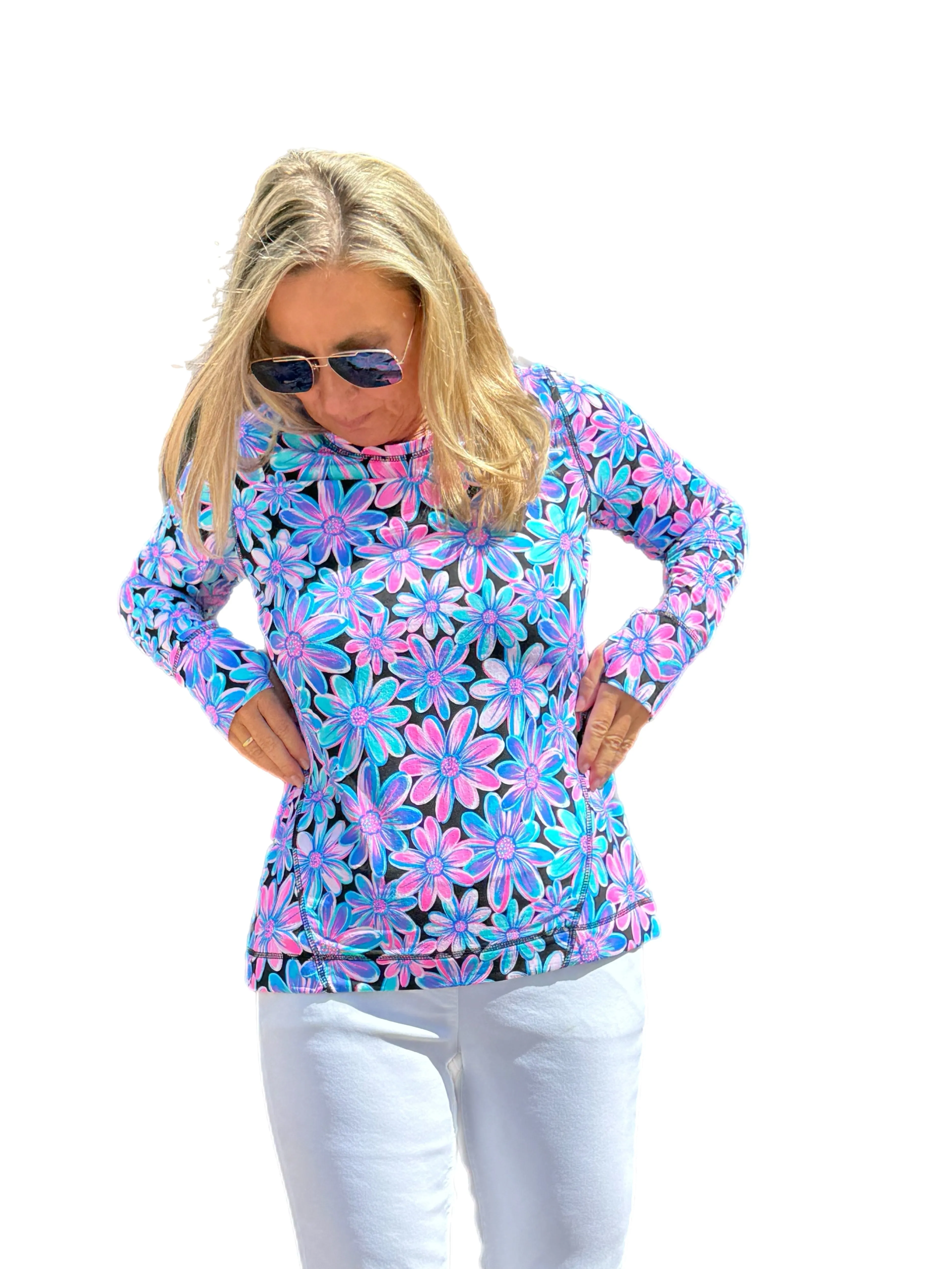 Sun Top with UPF50  Flowers Blue