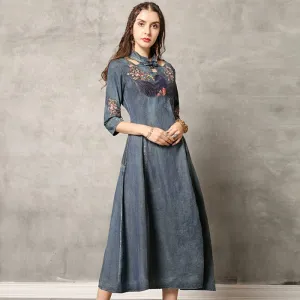 Swan Embroidered Denim Dresses