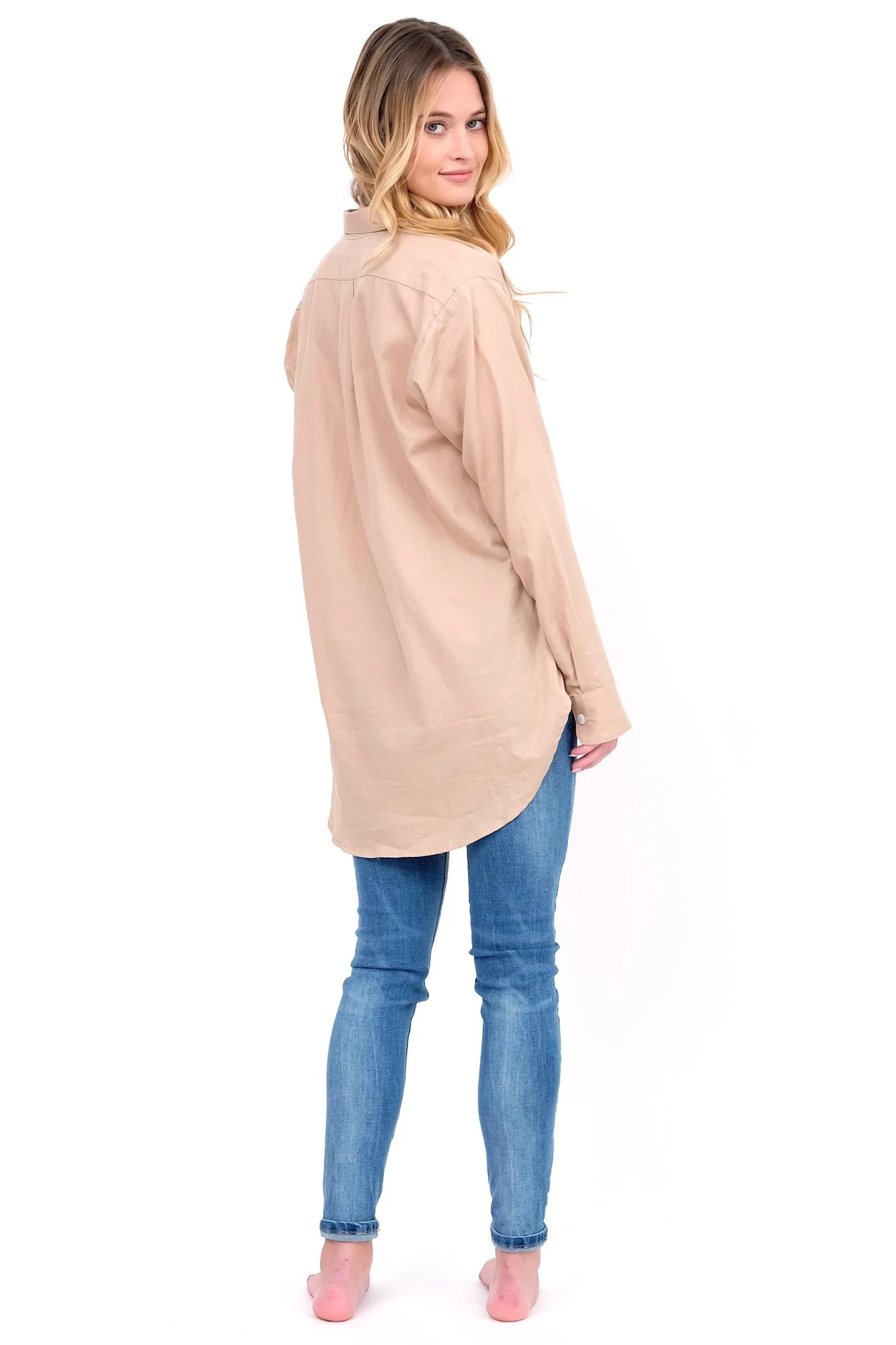 Taupe Long Sleeve Button Up