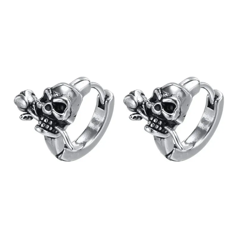 TEEK - Mens Punk Gothic Skull Hoop Huggie Earrings