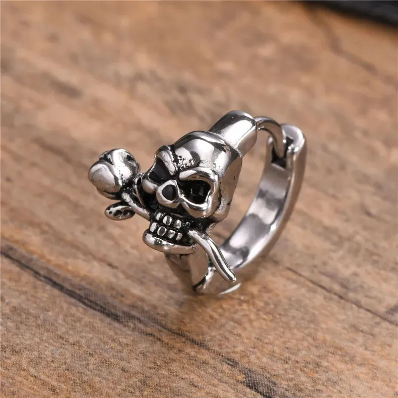 TEEK - Mens Punk Gothic Skull Hoop Huggie Earrings