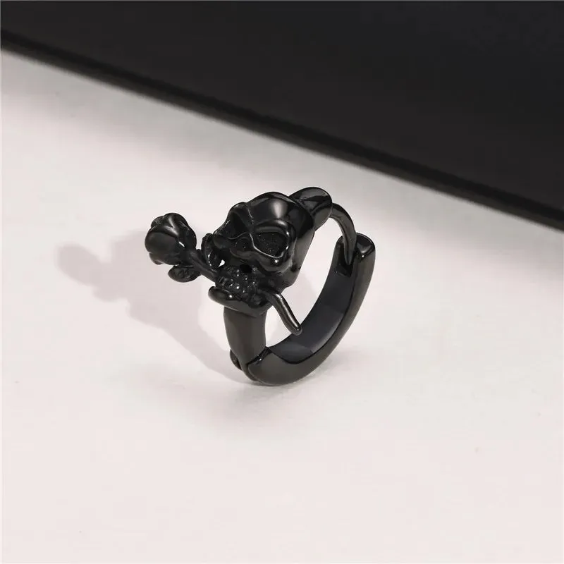 TEEK - Mens Punk Gothic Skull Hoop Huggie Earrings