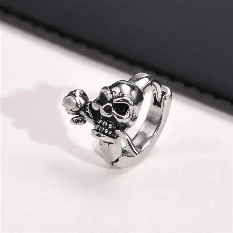 TEEK - Mens Punk Gothic Skull Hoop Huggie Earrings