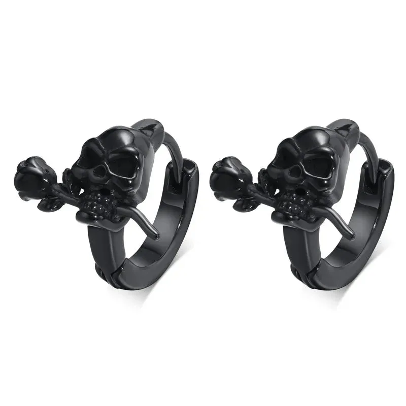 TEEK - Mens Punk Gothic Skull Hoop Huggie Earrings