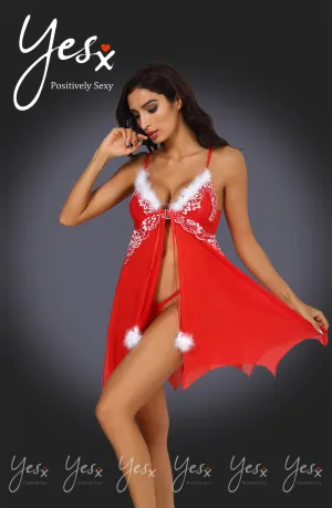 YesX YX949 Red/White Babydoll & Thong Set